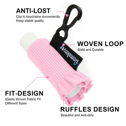 5 Pack Compact Clip-On Lip Balm Holder Keychain, Tight-Knit Elastic Lipstick Holder Sleeve, Minimalist Design Lip Gloss Lipstick Stretchable Key Chain Holder (Black/Beige/Pink/Blue/Purple)