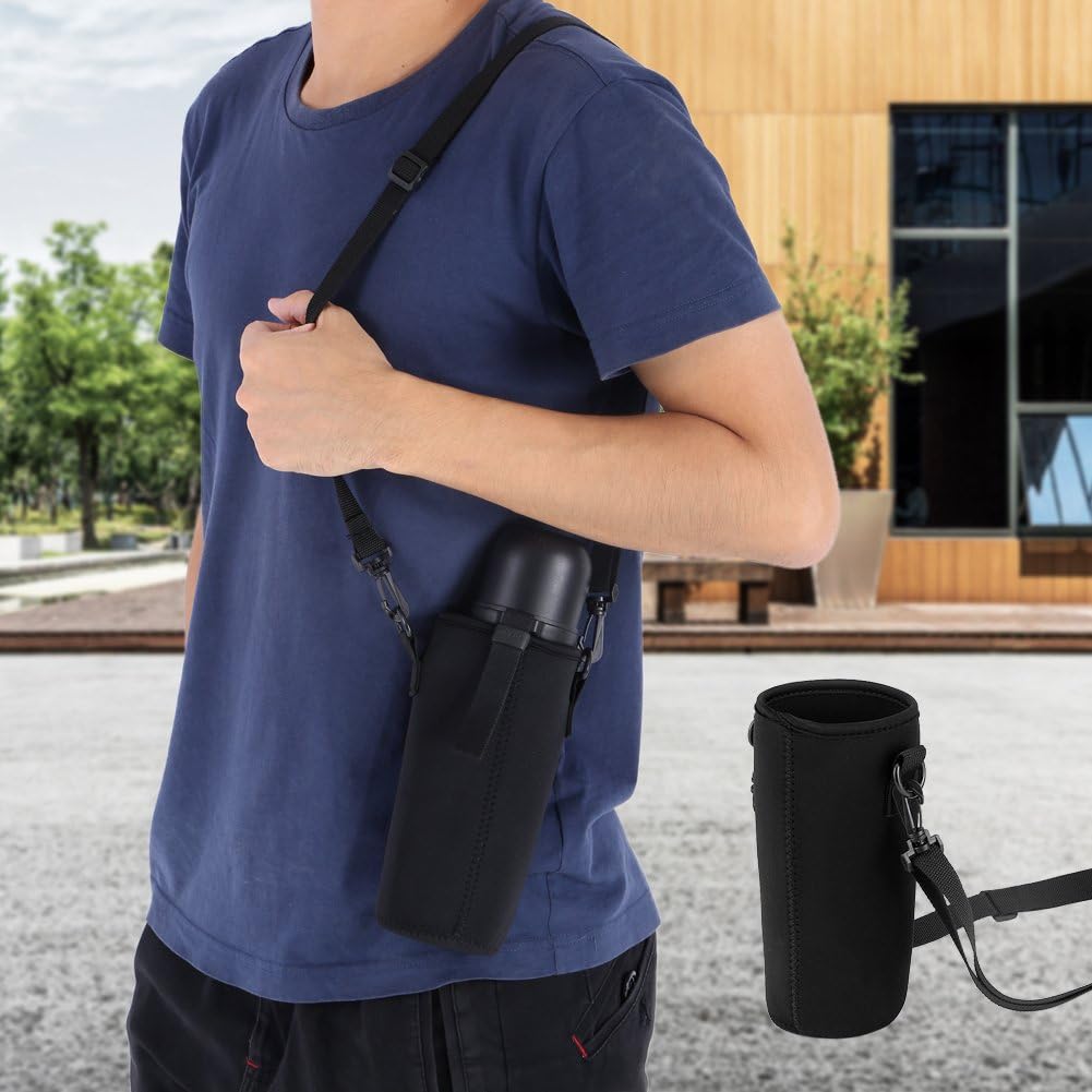 Water Bottle Sleeve, Soft Water Bottle Carrying Pouch, Drink Bottle Holder Bag for Outdoor Camping Hiking Fishing(19cm-Black)