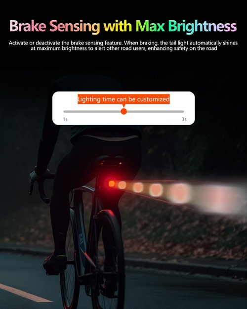 TOWILD TL08 Bike Tail Light - Customized Patterns Full-Color Bike Rear Light, Brake Sensing, USB-C Rechargeable, IPX6 Waterproof (Black)