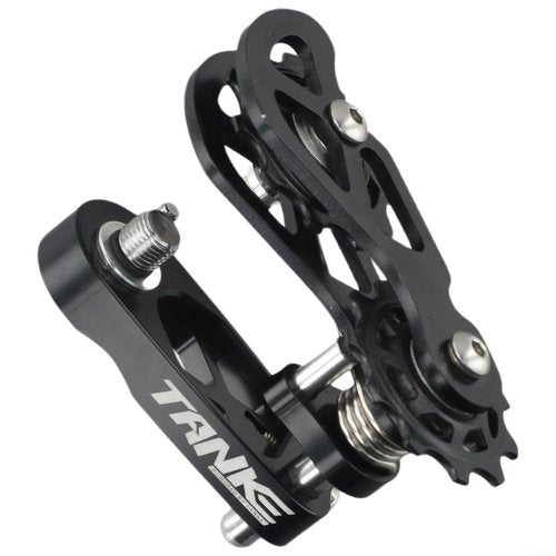 Single Speed Chain Tensioner - Multi-Segment Adjustment with Double Spring Guide, Noiseless Performance for 8 to 12 Speed Bikes(Black)