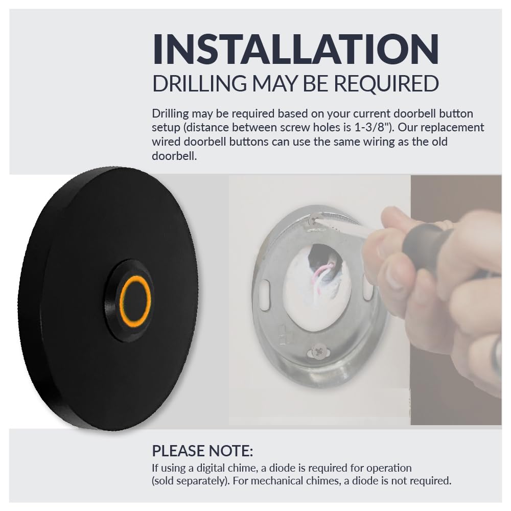 Newhouse Hardware Rectangular Lighted Wired Metal Doorbell Button in Black BT6BL, for Doorbell Chime, Buzzer, or Ringer, Door Bell Button Only, Buzzer Button with LED Button Light