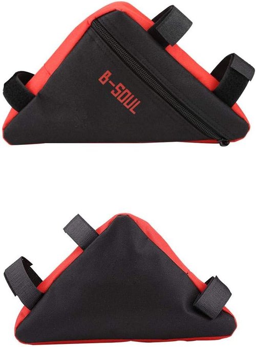 Dilwe Triangle Bag, Portable Large Capacity Frame Strap-On Pouch for Cycling Traveling Accessories, Durable Black&Red Design