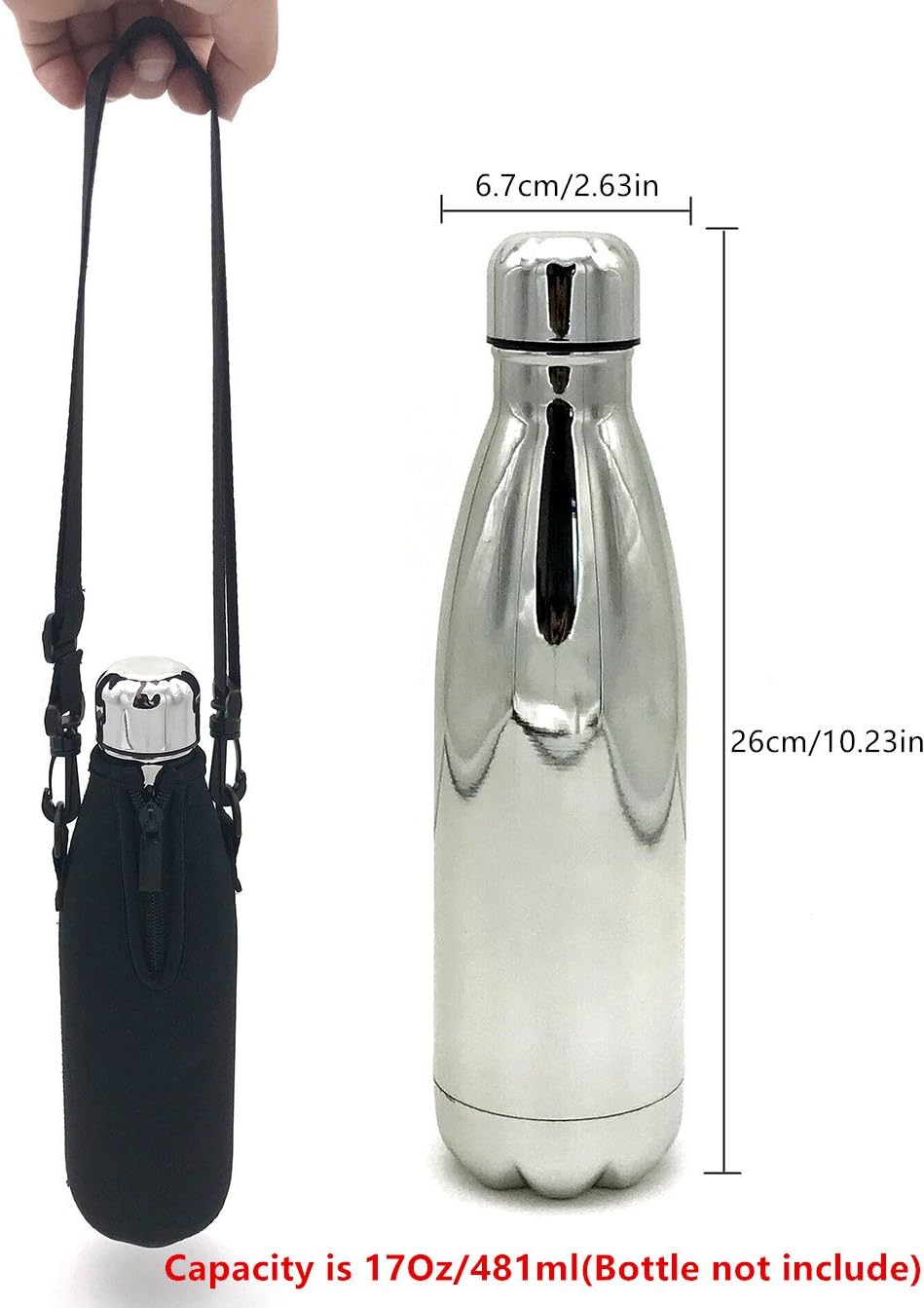 Wanty Neoprene 17 Oz Insulated Water Drink Bottle Cooler Carrier Cover Sleeve Tote Bag Pouch Holder Strap for Climbing Cycling and Running Outdoor Activities