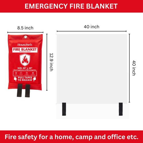 Houschefs Emergency Fire Blanket for Home and Kitchen - 4 Pack - Fire Suppression Blanket for Home Safety, 40” x 40” Fireproof Blankets for Grill, Camping, Fireplace, and Office Safety (Pack-04)