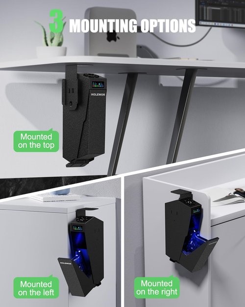 HOLEWOR Slider Gun Safe for Handgun Biometric Drop Down Pistol Safe, Mounted Single Handgun Safe Bedside Gun Safe