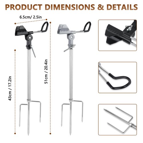 Stedan 2 Pack Fishing Rod Holders Multifunctional Stainless Steel Stand, Ground Fishing Rod Pole Brackets Texture 360 ° Adjustable & Detachable Easy to Carry, Fish Pole Holders for Ground, Beach