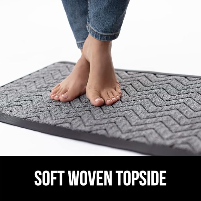 GORILLA GRIP 100% Waterproof All-Season WeatherMax Doormat, 23x35, Durable Natural Rubber, Stain and Fade Resistant, Low Profile, Indoor Outdoor Doormats, Easy Clean Patio Entrance Mat, Steel Chevron
