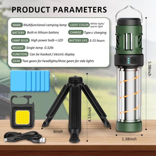 HuanQiuSensmart Rechargeable Camping Light, Two Lighting(Front Spotlight/ambience Light), 5 Light adjustments, Portable LED Tent Light with Tripod Stand, Hurricane Must Haves for Home, Outdoor,Hiking