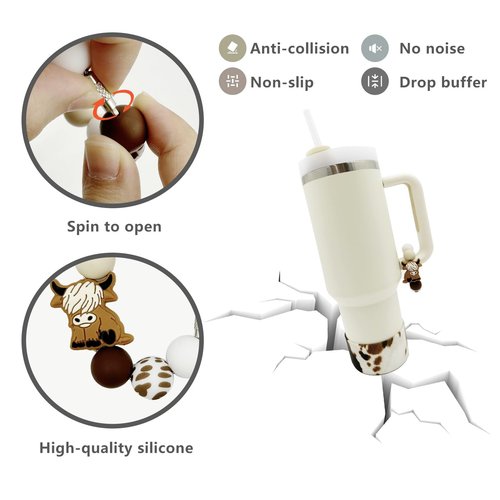 WAFOIRO Brown Highland Cow Silicone Boot Tumbler Handle Decor Cow Print Water Bottle Accessories for 30oz&40oz Stanley Protective Bottom Cover Sleeve（Cowhide）