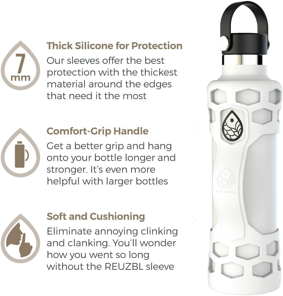 REUZBL Silicone Boot Sleeve Protector with Handle – Compatible with Hydro Flask 40oz, 32oz, 24oz, 21oz – Protective Bottle Bumper for Stainless Steel Water Bottles
