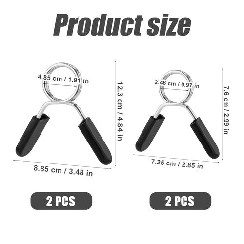 PEUTIER 4pcs Barbell Clamps, 1in & 2in Tight Spring Collar Bar Clips Versatile Dumbbell Barbell Handle Locking Clip Stainless Steel Weight Clips Gym Accessory for Strength Training