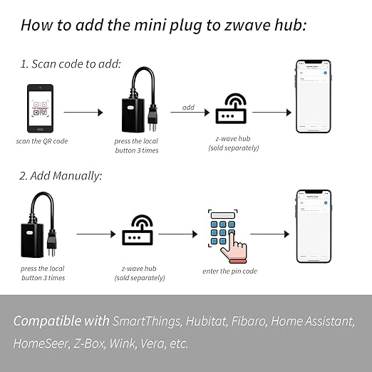 Minoston Zwave Outlet Plug, 800 Series Outdoor Z-Wave LR Smart Plug, On/Off Switch, Z Wave Hub Required, IP65 Weather-Resistant Waterproof, Built-in Repeater, Compatible with SmartThings Black (MP22Z)