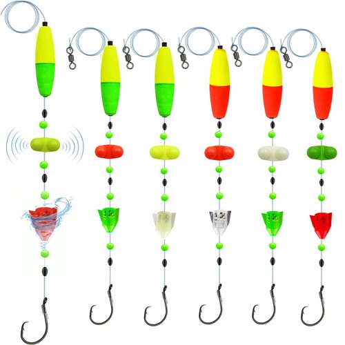 DAMIDEL 6Pcs Catfish Fishing Rigs Ready Kit，2 in 1 Rotating rattles/Double Rattles Beads, Float Rigs Tackle Santee Rig Peg Catfish，Free Adjustment in freshwter and Saltwater