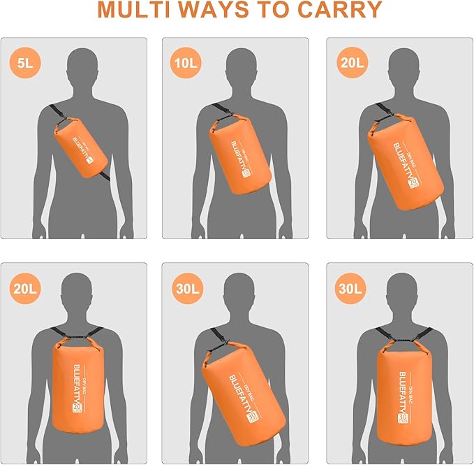 Waterproof Dry Bag Floating Roll Top Dry Backpacks for Kayaking, Rafting, Boating, SUP, Fishing with IPX8 Waterproof Phone Case, Orange, 10L