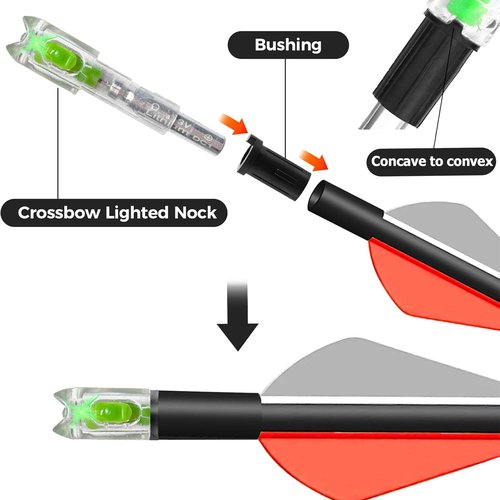 sntxmy 6-Pack Crossbow Lighted Nocks Lights Up Automatically with 4 Sizes (.285/.297/.300/.305”) Bushings.