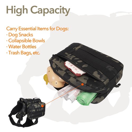 GooCare x Jumahe Dog Hiking Backpacks, for 85-125 lbs Large-Giant Dogs, Dog Hiking Back Pack, 5 Adjustable Buckles, Large Capacity 2 Spacious Side Bags, Breathable Waterproof Fabric (Khaqi)