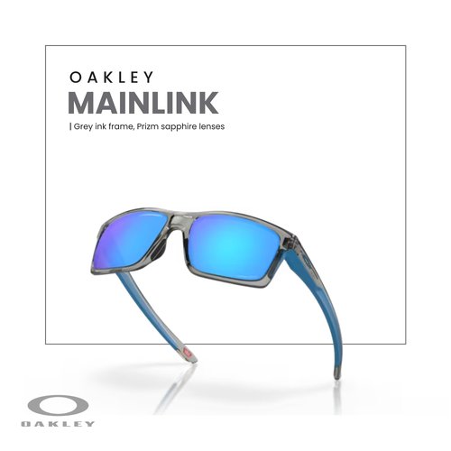 OAKLEY Mainlink OO9264 926442 61MM Grey Ink/Prizm Sapphire Rectangular Sunglasses for Men+ Bundle Accessory Leash Kit, Microfiber Pouch