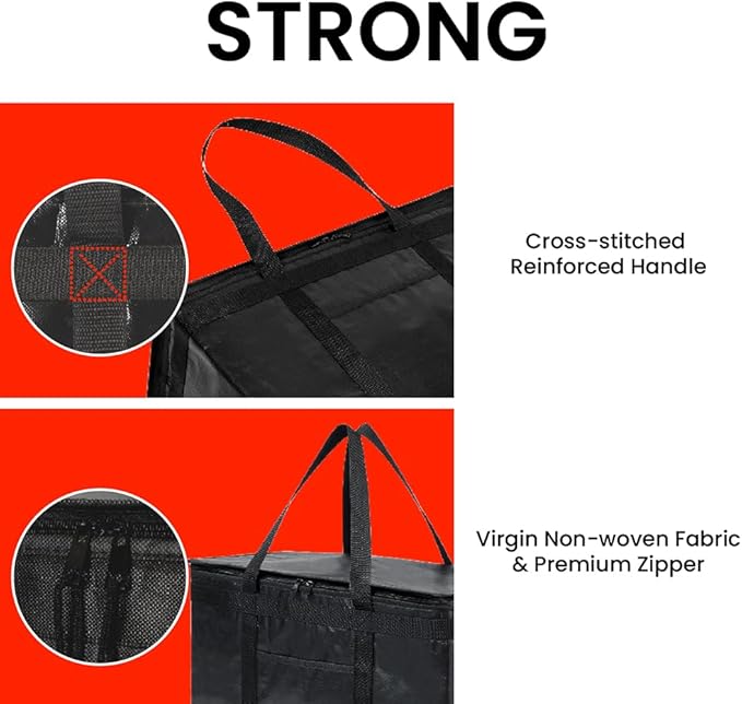 NZ home Durable PRO Insulated Cooler Bag and Food Warmer (XXL, 2 Pack) for Delivery & Grocery Shopping with Zippered Top, Black Commercial Grade