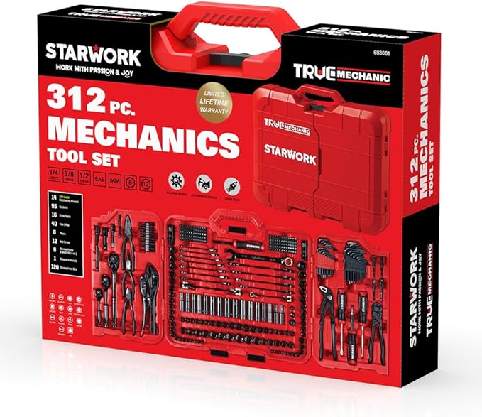 TRUE MECHANIC 312-Piece Mechanics Tool Set and Socket Set, Professional, SAE/Metric