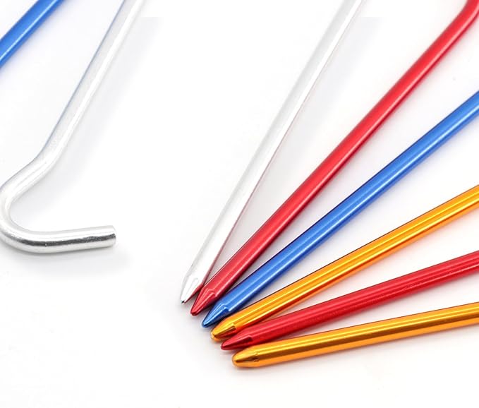 GEEWAY 7 Inch Aluminium Tent Stakes for Secure Ground Support，Perfect for Outdoor Decorations and Tarps, Stakes for Inflatables, Garden Edging Fence Hooks Pegs Heavy Duty Colorful Metal Stakes 16 Pack