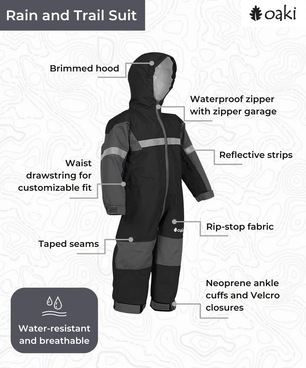 OAKI Rain and Trail Suit - The Ultimate Kids & Toddler Rain Suit for Boys & Girls - Perfect Muddy Buddy Rain Overalls Toddler