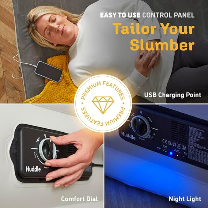 Huddle® Luxury Never Deflate Full Air Bed with Patented Dual Pump SlumberGuard™ Premium Technology | Inflatable Mattress with Built-in Pump | Comfortable Inflatable Mattress