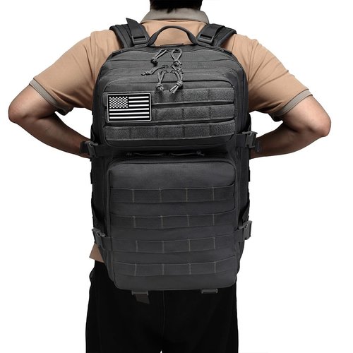 ONE WVW PIN Tactical Backpack for Men Bug Out Bag Army Pack Rucking Backpacks 45L MOLLE Military 3 Day Hiking Treeking Rucksack(Black Camo)