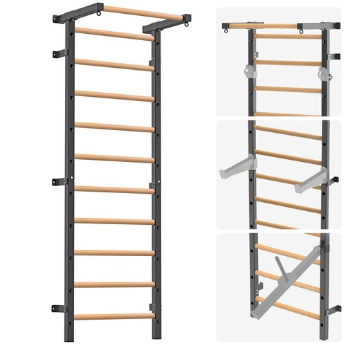 Lifeswell Wood Stall Bar, 2"x2" Swedish Ladder with 1" Hole, 11 Strategic Rods, Wall Mounted Suspension Trainer for Home, Gym, School and Clinic