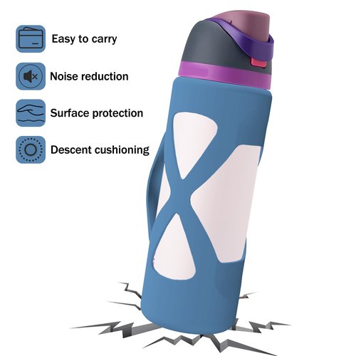 Bottle Bumper Silicone Boot Sleeve Protector with Handle for Owala Freesip Water Bottle 24 Oz, Protective Anti Scratch & Reduce Dent Sleeve Cover, Reusable Water Bottle Carrier Grip (Bule)