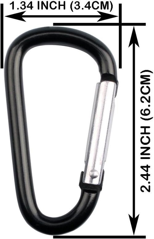 20 Pack 2.5" D Shape Aluminum Large Carabiner Clip Lock Hooks Spring Snap Keychain Spring-loaded Gate Carabiners (Black)