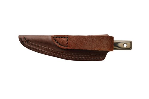Tops Knives Wood Nymph Full Tang Fixed Blade- Tumble Finish- Brown Leather Sheath w Belt Loop (Tan/Black G10 Handle)