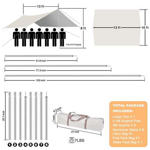 SHANQUAN Camping Tarp with Poles,10X13FT Waterproof and UV Protective Camping Tent, Lightweight Shelter Hammock Rain Fly Sun Shelter for Tent,Hiking,Garden and Traveling.