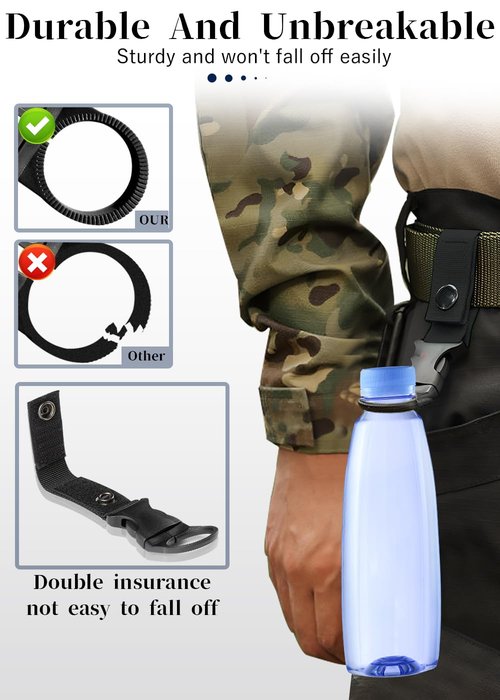 ZXZone 4PCS Bottle Buckle Clip Hanging Buckle Portable Water Bottle Ring Holder Keychain Mineral Water Clip for Backpack Belt Nylon Webbing Strap for Outdoor Tactical Camping Hiking (K, Green)