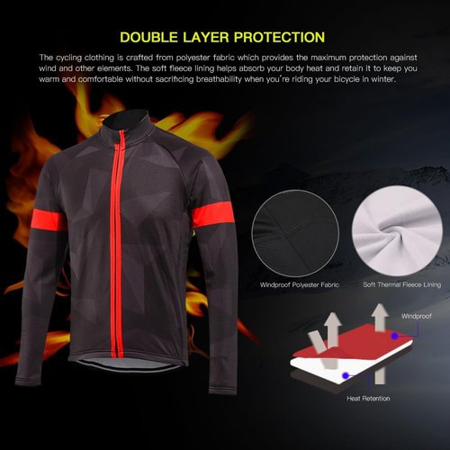 Lixada Men's Cycling Jersey Suit Winter Thermal Fleece Long Sleeve MTB Road Bicycle Shirt with 3D Tights Padded Pants