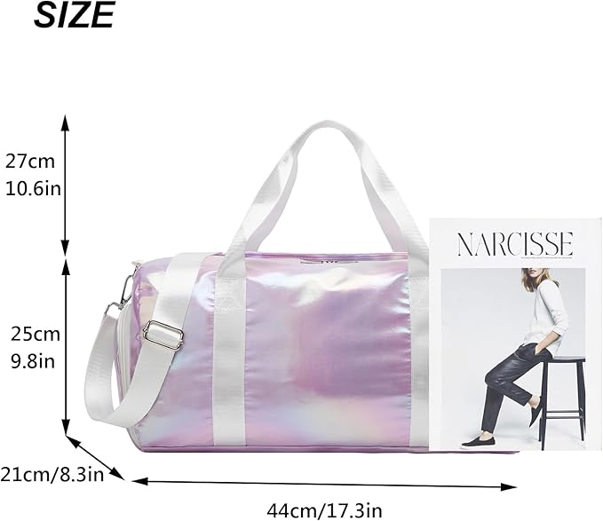 Sports Gym Dance Bag for Women Girls, Shimmery Waterproof Duffle Travel Bag With Shoes Compartment and Wet Dry Pocket (Purple)