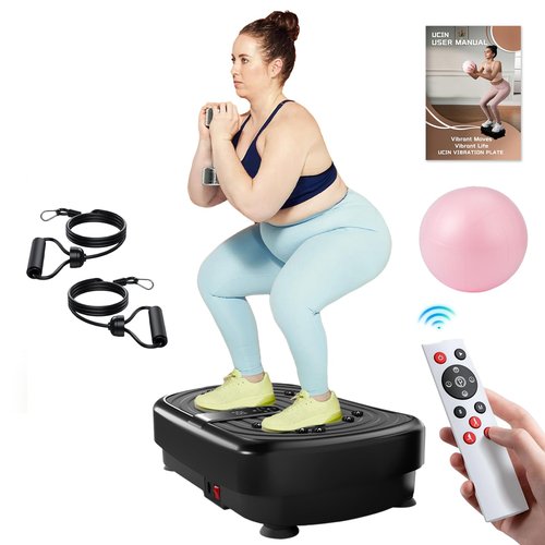 UCIN Vibration Plate Exercise Machine, Vibration Plate for Lymphatic Drainage, 330 Lbs Capacity Vibrating Plate for Weight Loss Home Fitness with Resistance Bands/Pilates Ball (Black)