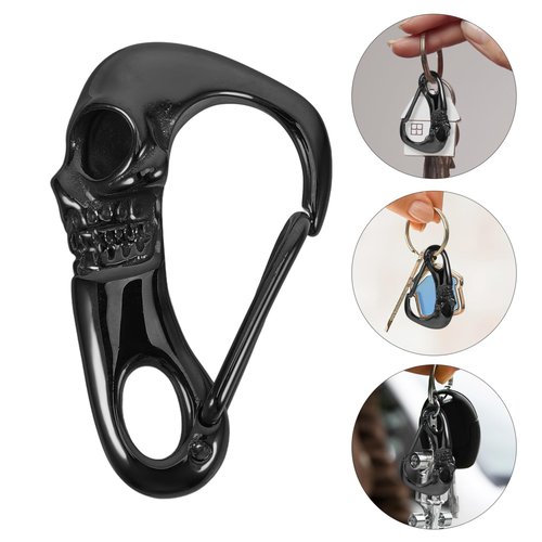 Holibanna Multipurpose Stainless Steel Skull Carabiner Keychain Heavy Duty with Innovative Clasp for DIY Accessories Unique Style for Men and Halloween Decor