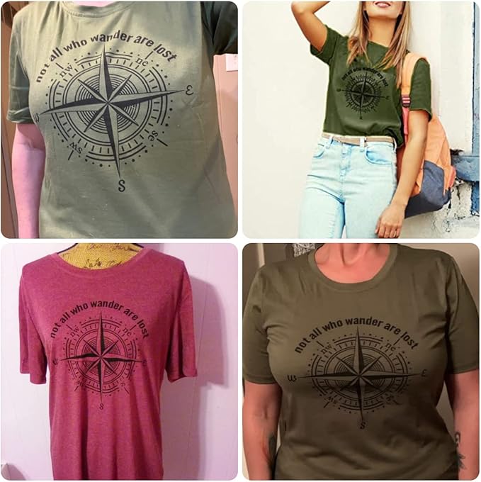 Womens Graphic T-Shirt Not All Who Wander are Lost Funny Tees for Women Summer Casual Tops Athletic Shirts