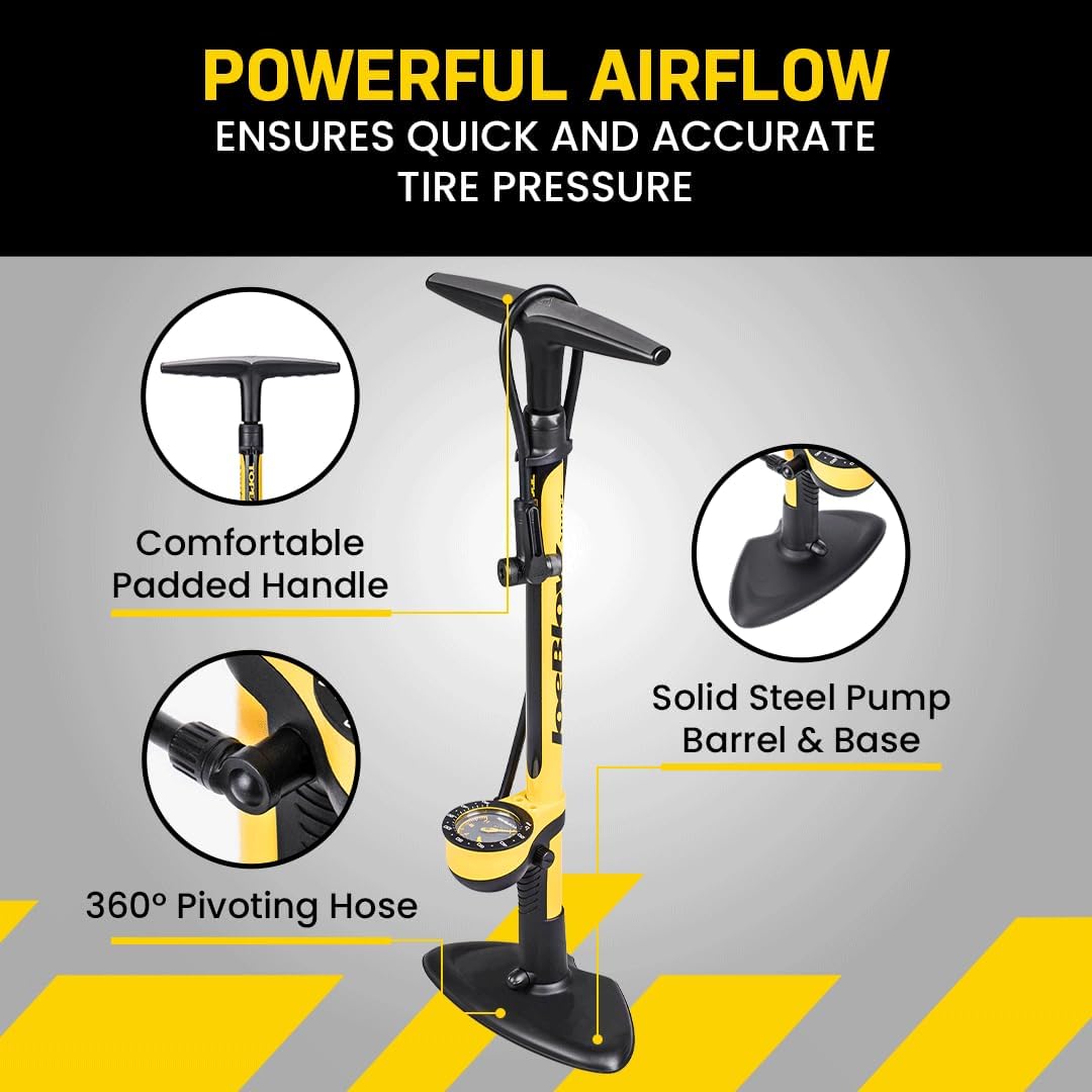 Topeak JoeBlow Sport III, High Pressure Bike Floor Pump, 160 PSI, 3" Analog Gauge