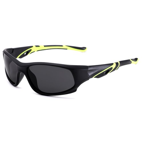 Kids Sports Polarized Sunglasses- Unbreakable Baseball Running Cycling Golf Sun Glasses for Boys Girls Age 4-12 - Matte Black/Gray