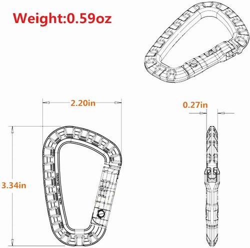 JCPLYNN Carabiner Tactical 10Pcs/12Pcs Enforcement Polymer Light Weight D-Ring Locking Hanging Hook Tactical Link Snap Keychain (10Pcs Black/Khaki/Dark Green)