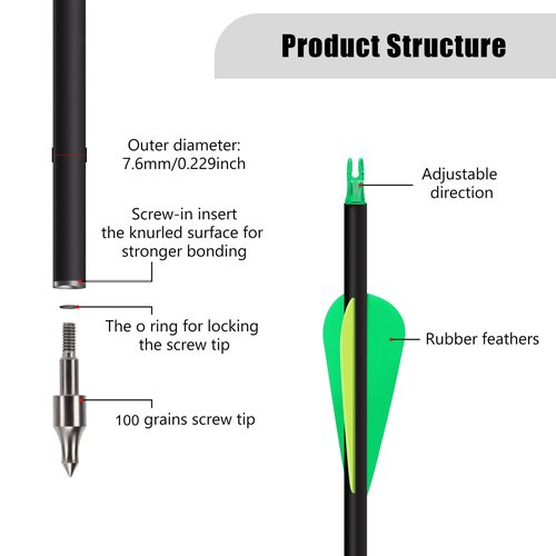 NorthSpoor 30" 18Pcs Archery Carbon Arrows Practice Hunting Arrow with Removable Tips Shaft Spine 500 for Both Compound Bow and Recurve Bows