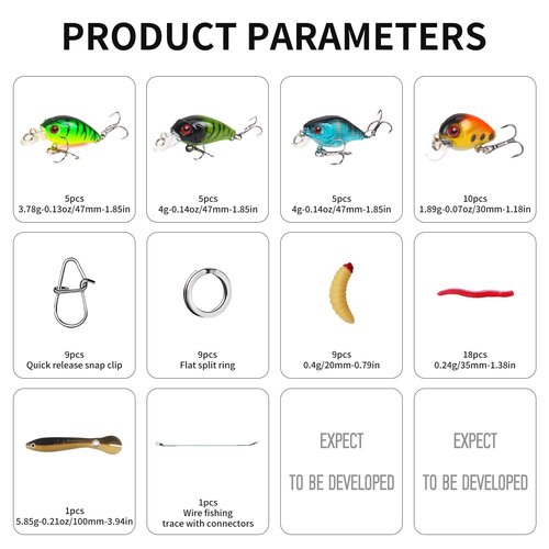 TSKS 150pcs/set Fishing Artificial Lures Kit Mixed with Front Diving Fin Minnow Surface Popper Crank Baits Pencil VIB with Hook and Soft Lures Accessories for Saltwater Freshwater Trout Bass Tackle