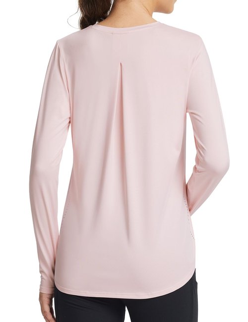 baleaf Women's Long Sleeve Workout Tops Running Athletic Hiking Shirts Quick Dry Loose Fit UV Lightweight Tees Pleated Back UPF 50+ Pink XL