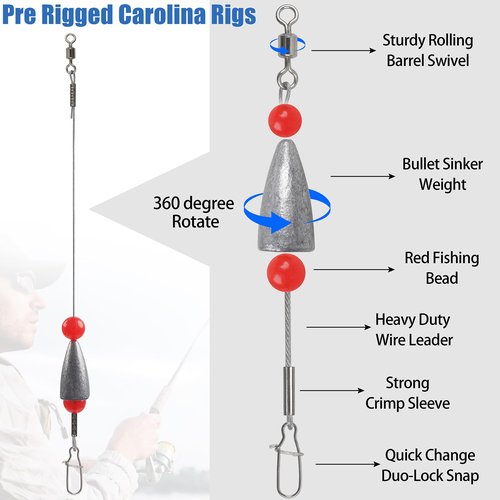 Carolina Rig Bass Fishing Ready Tied Fishing Leaders with Bullet Sinkers Weights Pre Rigged Catfish Carolina Rigs 1/2oz