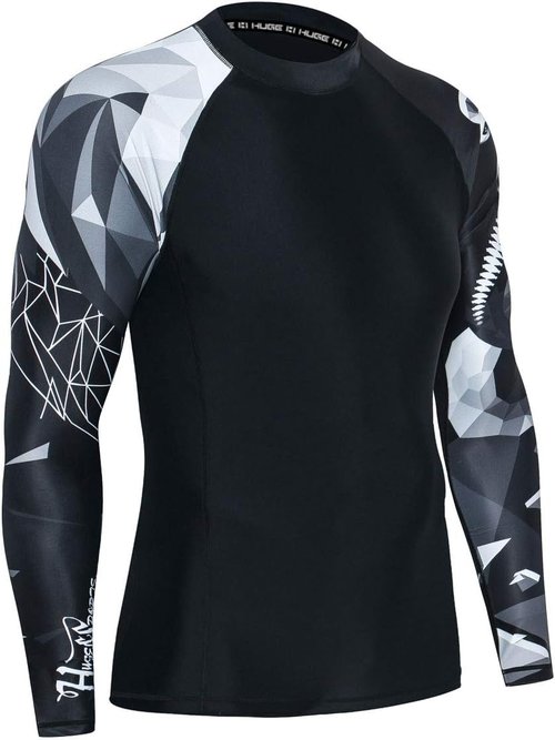 HUGE SPORTS Men's Swim Shirts Long Sleeve UPF 50+ Rash Guard Sun Shirts UV Sun Protection