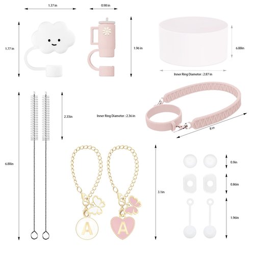10Pcs Stanley Cup Accessories 9-10mm Stanley Straw Cover Topper Silicone Boot For Stanley Cup Initial Letter Charm Leak Proof Seal Kit Stanley 2.0 30&40oz (Rose Quartz,L)