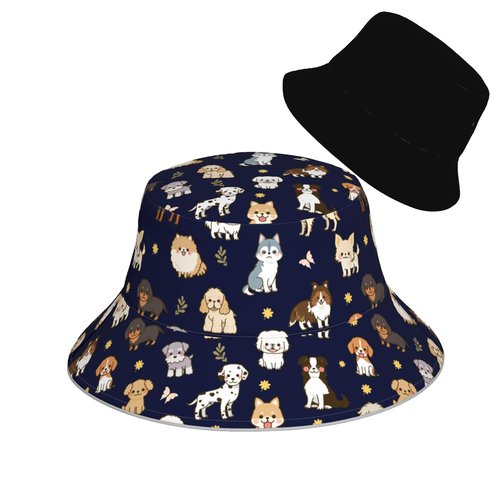 Zminciu Cute Puppy Dog Print Bucket Hat for Men Women Packable Reversible Printed Summer Hats Fisherman Cap Outdoor Sum Travel Hiking Beach Caps Vacation Hat
