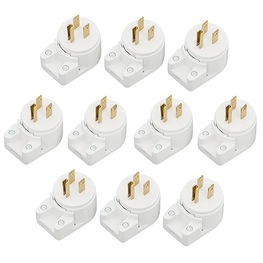 12-Direction Adjustable Right Angle Nema 5-15P 15A 125V Rewireable AC Plug - White, ETL Verified