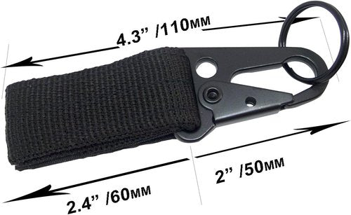 4 pcs Tactical Key Ring Belt Holder Nylon Clips with 1" HK Hooks Keychain Carabiner Buckle for Molle Strap Webbing Attachement, Black Khaki Green